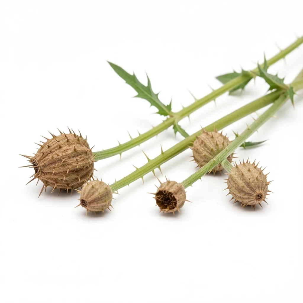 Macro botanical specimen of tribulus on a white surface
